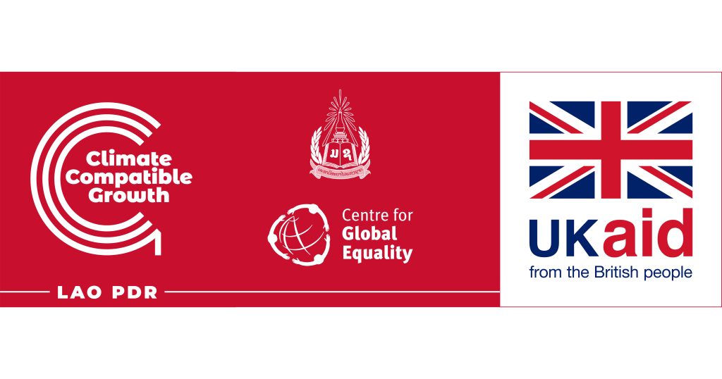 The logo of the new Lao PDR CCG Network, with the logo of CCG, UKAid, The Centre for Global Equality and the National University of Laos.