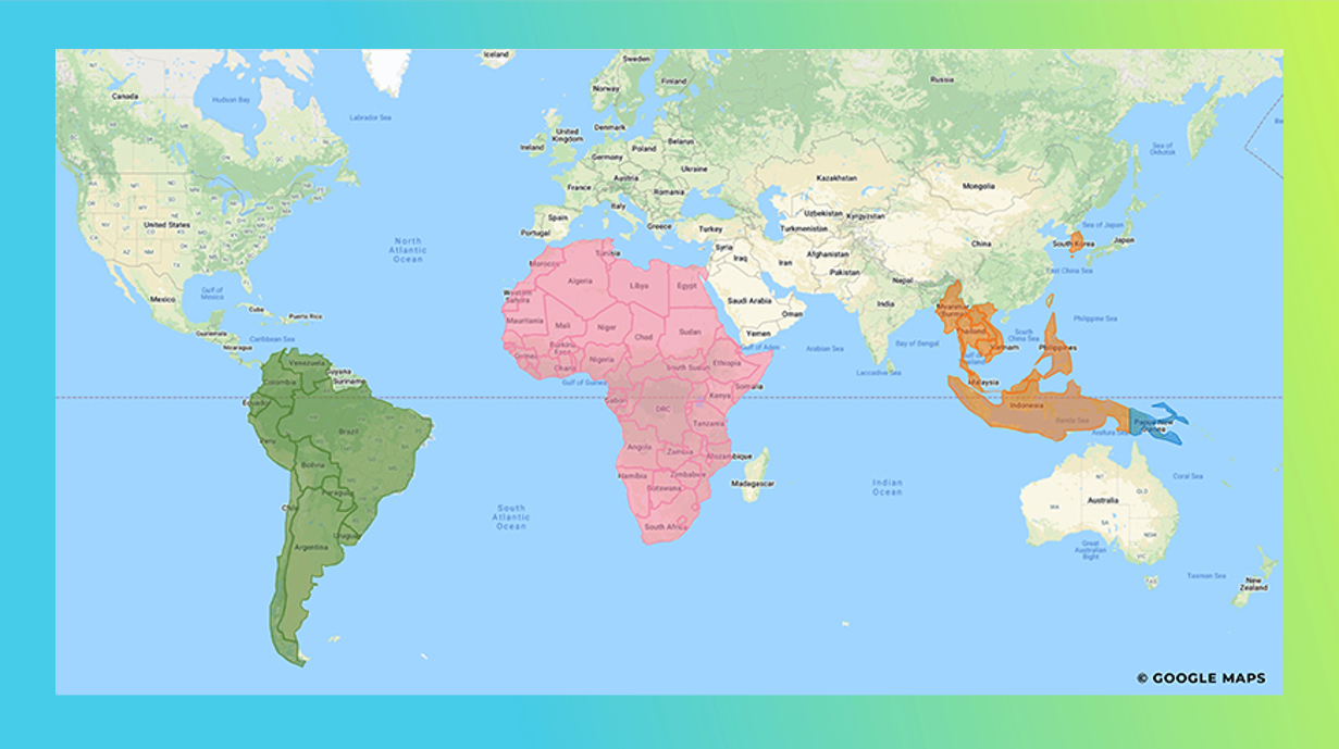 A world map with the countries covered by starter data kits shaded in.