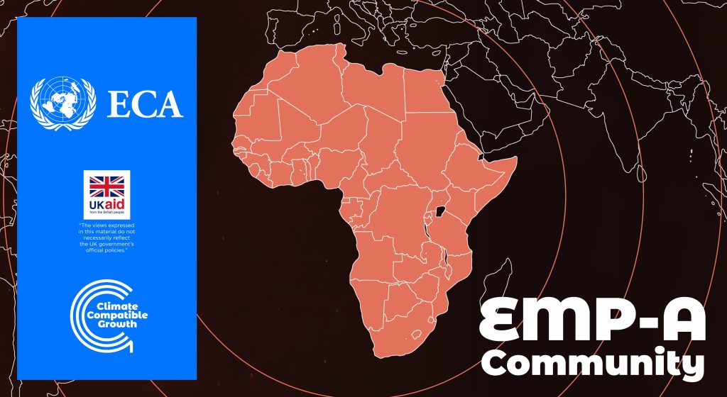 An image of Africa in a copper colour with the partner logos on the left and course information on the right (which is available on the website)