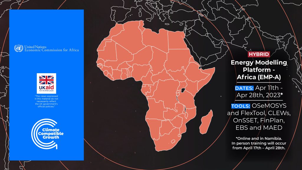 An image of Africa in a copper colour with the partner logos on the left and course information on the right (which is available on the website)