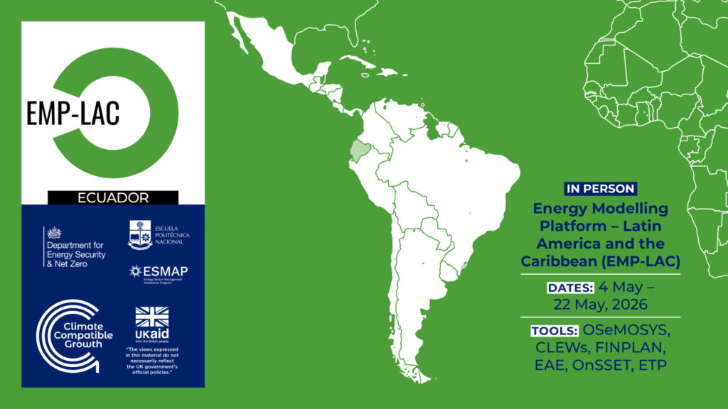 A card advertising the EMP-LAC event. It includes information about dates and the available tools, as well as logos for key partners.