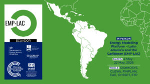 A card advertising the EMP-LAC event. It includes information about dates and the available tools, as well as logos for key partners.