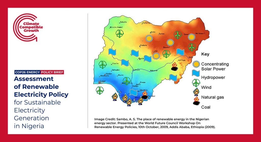 A graphic of the Geographic Distribution of Nigeria’s Energy Portfolio including Concentrating Solar Power, Hydropower, Wind, Natural Gas, and Coal. This graphic is taken from Sambo, A. S. The place of renewable energy in the Nigerian energy sector. Presented at the world Future Council Workshop on Renewable Energy Policies, 10th October, 2009, Addis Ababa, Ethiopia. 