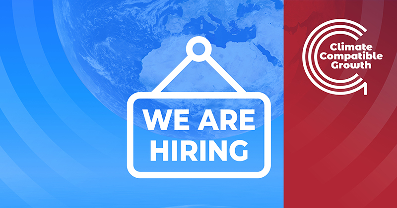 We are hiring sign with the CCG logo and an image of the world in the background. 