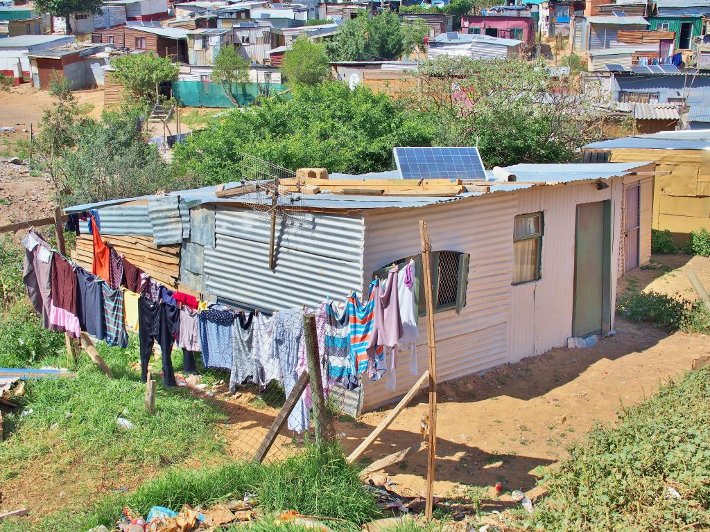 Solar panels on shack at Enkanini Stellenbosch in South Africa