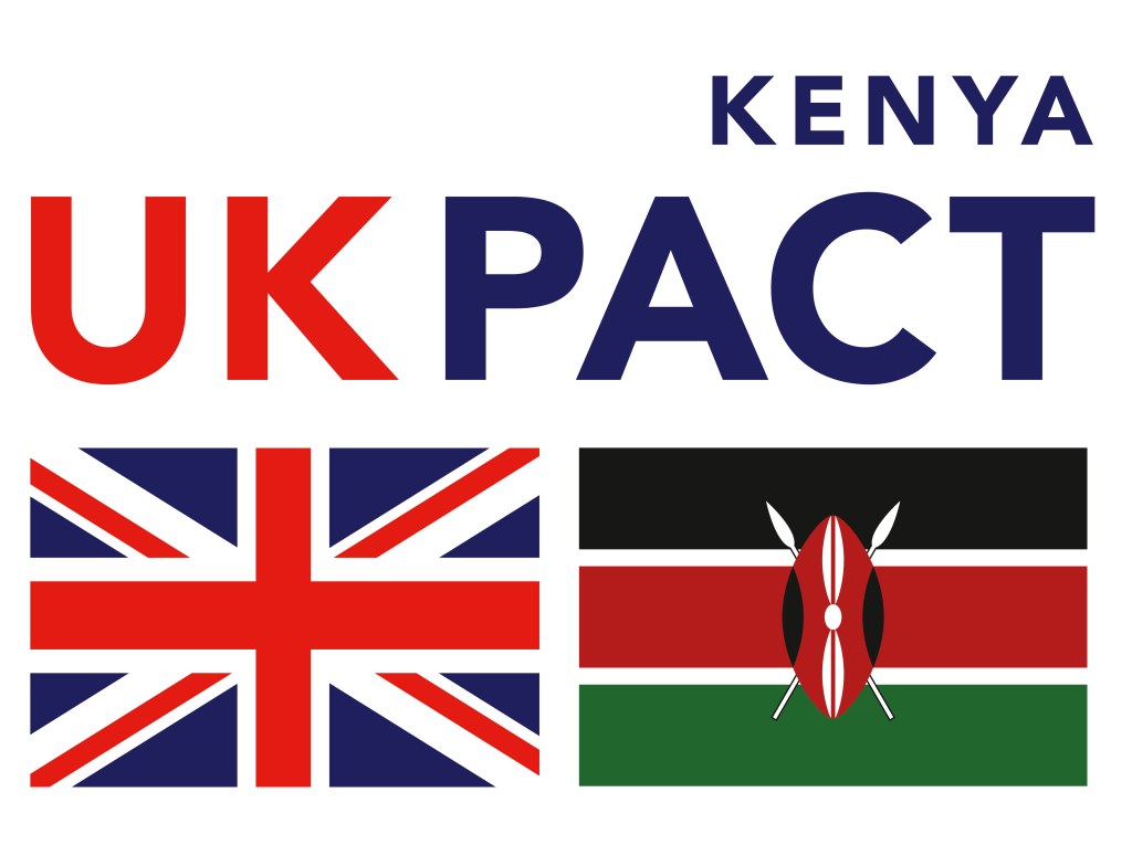THe logo for UK PACT in Kenya (consists of the words Kenya, UK Pact, and the two country flags)