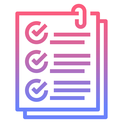 An red/purple gradient icon to symbolise good data practice. This is a checklist with ticks on it.