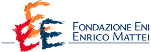 Logo of 'Fondazione Eni Enrico Mattei'. With three Es on the left. 