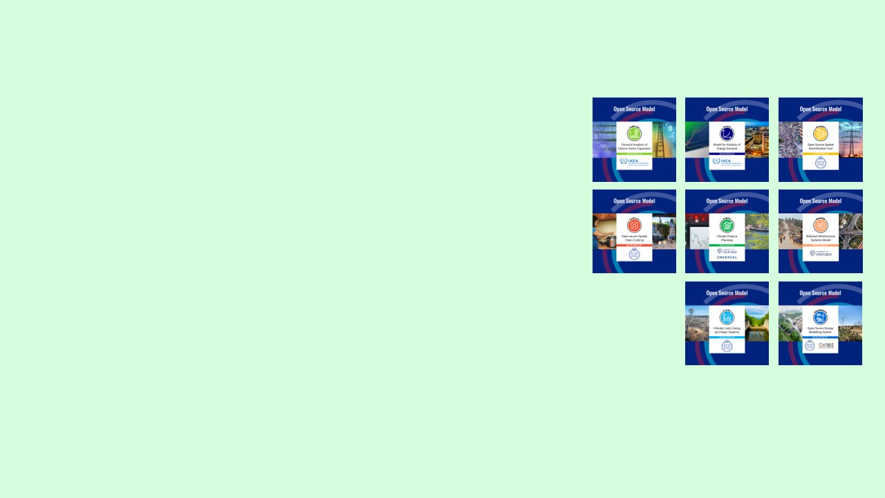 8 blue boxes with text about energy modelling products